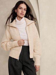 Austral Wool Sweater Jacket | Banana Republic Women's Turtlenecks, Urban Chic Fashion, Zipper Sweater, Classic Cardigan, Womens Turtleneck, Banana Republic Sweater, Merino Wool Sweater, Urban Chic, Cool Sweaters