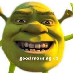 a cartoon character with the words good morning 3 on it's face and arms