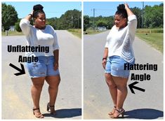 two pictures showing the same woman's weight in different ways, one is taller than the other