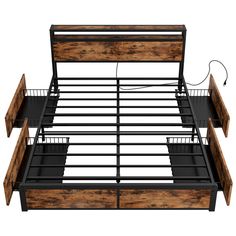 the bed frame is made out of wood and metal