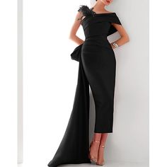 Silhouette:Sheath / Column; Hemline / Train:Sweep / Brush Train; Closure:Zipper UP; Built-In Bra:Yes; Embellishment:Bow(s),Feather; Fabric:Satin; Sleeve Length:Sleeveless; Tips:Colors may vary slightly due to different monitor settings,Professional dry cleaner only; Boning:No; Style:Elegant; Occasion:Formal; Neckline:One Shoulder; Front page:Evening Gown; Listing Date:07/05/2024; Bust:null; Hips:null; Hollow to Floor:null; Waist:null Black Gala Dress, Finger Waves Short Hair, Feather Fabric, Gown Elegant, Elegant Gowns, Finger Waves, Evening Dresses Online, Cheap Evening Dresses, Dresses Formal Elegant