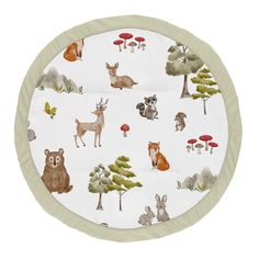 an animal themed placemat with trees and animals in the forest on white paper background