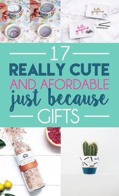 the words really cute and adorable just because gifts are in front of them, with different images