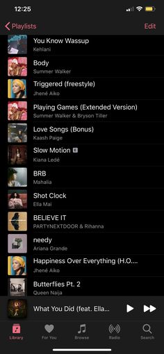 the music player on an iphone's playlist is showing various tracks and videos