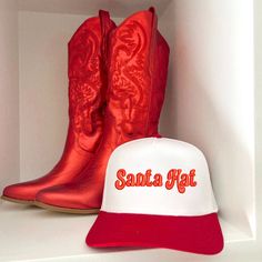 A Santa Hat to wear to all your holiday festivities! Red/white canvas ball cap embroidered in red! White Canvas, Ball Cap, Santa Hat, Holiday Festival, Trucker Hat, Red White, Red And White, Festival, Hats