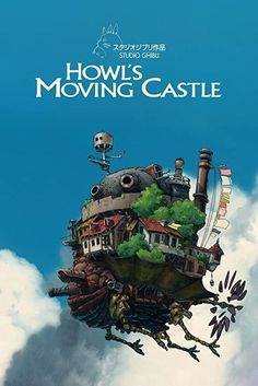 the movie poster for howl's moving castle, which features an image of a flying house