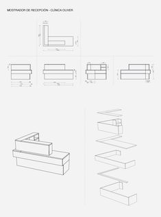 an architectural drawing showing different angles and materials for the furniture in this image are shown