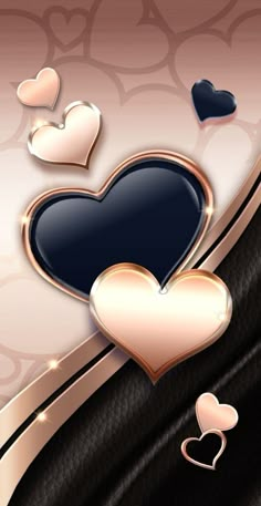 a black and gold background with hearts on it