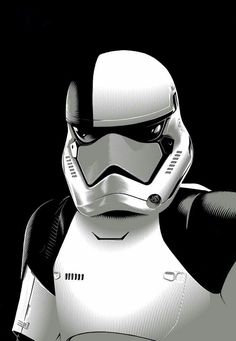 a black and white photo of a stormtrooper character from the star wars series