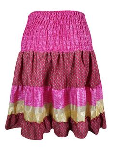 Women Boho Chic Skirt Pink Beach Recycle Silk Stylish Skirts S/M Embrace the summer with the Boho Style Summer Ruched Elastic Skirt! Crafted from recycled silk saree fabric in a vibrant Skirt Pink hue, this skirt boasts a flattering short length and a striking floral design. Ideal for beach outings or summer events, this statement piece lets your daring side shine. Available in sizes S/M, the Boho Style Summer Ruched Elastic Skirt combines boldness with sustainability. Its unique and captivating Multicolor Silk Bohemian Skirt, Red Silk Summer Skirt, Bohemian Multicolor Silk Skirt, Traditional Silk Skirt For Summer, Summer Silk Mini Skirt, Silk Beach Skirt For Summer, Traditional Pink Summer Skirt, Traditional Pink Skirt For Summer, Summer Pink Silk Skirt