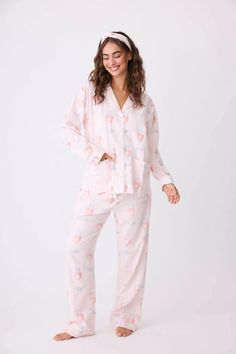 Love the wine you're with! Our iconic flannel PJ set is made of the softest 100% cotton flannel. It's a favorite for all the good reasons: easy fit, comfy shape, and all your favorite prints. This three-piece set features a classic button-up notch collar double pocket top and classic straight leg pants. 2-piece pajama set with pink rose' wine glass print Embroidered cuff "Rose all Day" Button-front top & tie waist pant FIT: True to Size Model is 5' 8", wearing size small FABRIC & CARE 100% Cotton - Twill Flannel Machine Wash Cold. Do Not Bleach. Tumble Dry Low. Imported Garter Belt Lingerie, Tie Waist Pants, Bamboo Pajamas, Flannel Pajamas, Notch Collar, Plus Size Shopping, Loungewear Sets, Pocket Top, Swim Dress