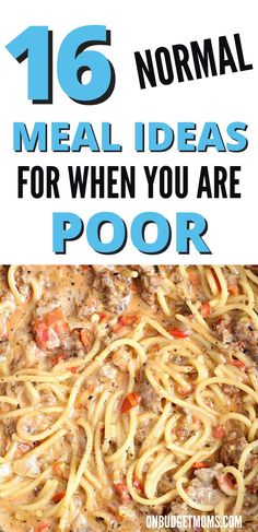 the words, 16 normal meal ideas for when you are poor on top of an image of