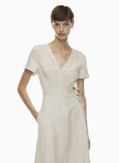 V-neck Linen Midi Dress With Belt, Elegant V-neck Summer Dress With Tie Waist, Summer A-line Belted Wrap Dress, Elegant Summer V-neck Dress With Tie Waist, V-neck Linen Dress For Brunch, Fitted Belted Linen Dress, Elegant Linen V-neck Dress For Spring, Linen Midi Dress With Tie Waist, Elegant V-neck Linen Dress