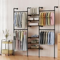 PRICES MAY VARY. Thoughtful Design: This large-sized clothing rack offers plenty of creative space. All models are modular and perfectly combinable, allowing you to DIY and create your unique clothing rack setup Space Saving: The wall-mounted design of this clothing rack saves valuable floor space. The six multi-layer solid-density boards can be adjusted to provide the ideal storage space and height for your clothes, accessories, and more Retro Pipe Construction: Made from water pipes and featur Black Clothing Rack, Pipe Closet, Clothes Storage Systems, Industrial Clothing Rack, Wall Mounted Clothing Rack, T Shirt Display, Standing Closet, Rack Closet, Industrial Clothing