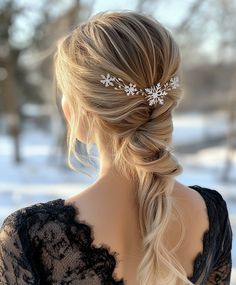 Christmas Hair with Snowflake Clips Holiday Dinners, Your Hairstyle, Elegant Updo, Sleek Ponytail, Holiday Dinner