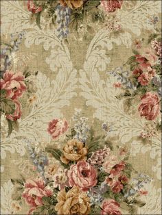 an old fashioned wallpaper with flowers on it