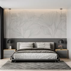 Papier peint panoramique valse des fleurs noir et blanc Bedroom Design Styles, Bedroom Arrangement, Bedroom Wall Designs, Modern Bedroom Interior, Hotel Room Design, Bedroom Decor Design, Bedroom Bed Design, Bed Furniture Design, Elegant Bedroom