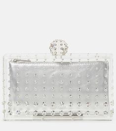 Clutch Tequila con cristalli in Argento - Aquazzura | Mytheresa Aquazzura Tequila, Edit Trend, Transparent Bags, Rhinestone Purse, Designer Things, Embellished Clutch, Plastic Trim, Transparent Bag, Rene Caovilla