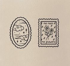 a stamp with the words no rain, no flowers on it and an image of a flower