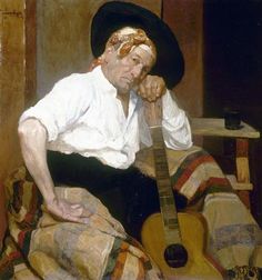 a painting of a man with a guitar