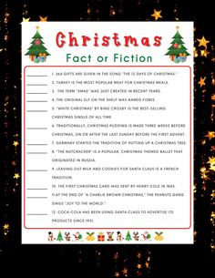 a christmas fact sheet with gold stars around it and the words, christmas fact or fiction