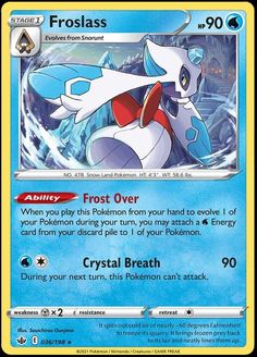 a pokemon card with the caption frost over on it's back side, and an