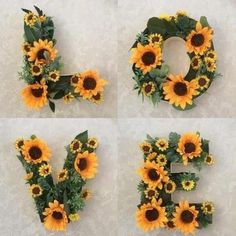 sunflowers are arranged in the shape of letters