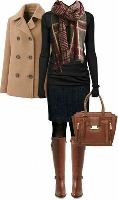 I like the color combo. Id probably wear a lighter jacket and scarf. Like the dress as a piece that could go with lots of things. WOMEN'S JEANS http://amzn.to/2l7Qdaw Cute Office Outfits, Mode Casual, Winter Outfits For Work, Casual Winter Outfits, 가을 패션, Winter Clothes, Winter Outfits Women, Work Attire, Office Outfits