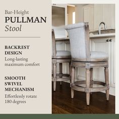 the bar - height pullman stool is upholstered with fabric