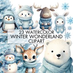 watercolor winter wonderland clipart with cute animals