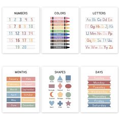 the different font and numbers are displayed on this page, with each letter in their own color