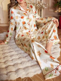 Winter Pijama Women, Gingerbread Pajamas, Cute Cartoon Christmas, Winter Pajamas Women, Print Pant, Christmas Plants, Cartoon Christmas, Winter Pajamas, Pant Sets