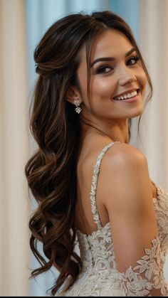 Side Part Open Hairstyles, Engagement Hair And Makeup, Long Hair Wedding Styles, New Hairstyle, Indian Hairstyles, Bride Hairstyles, Ponytail Hairstyles, Bridesmaid Hair, Prom Hair