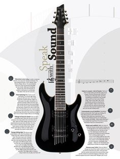 an electric guitar is shown in this advertisement