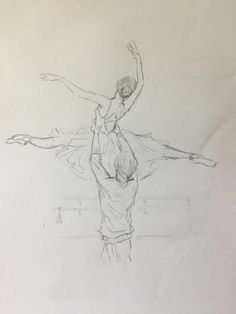 a pencil drawing of a woman dancing with her arms in the air and hands behind her head