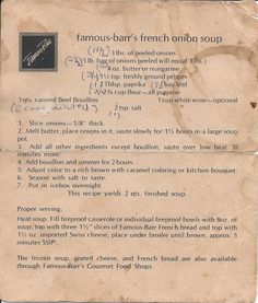 an old recipe for famou - bar's french onion soup