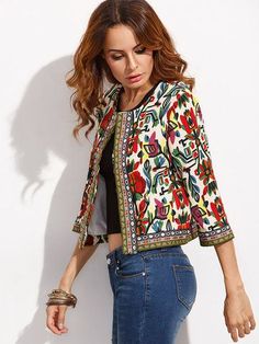 d72fbbccd9fe64c3a14f85d225a046f4desc38721684ri Print Outerwear, Outfit Essentials, Boho Jacket, Cropped Jacket, Print Jacket, Knitwear Women, Coats Jackets Women, Boho Outfits