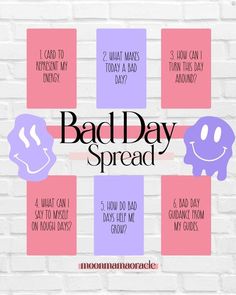 a brick wall with the words bad day spread in different colors and styles on it