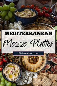 mediterranean mezze platter with olives, crackers and grapes