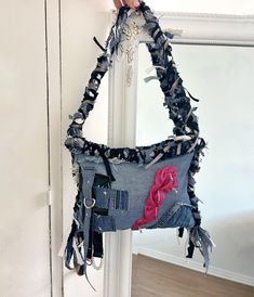 Upcycled/reworked denim bag, bag is made of a lot of different piece of denim and other material. Size medium. With magnetic closure.♻️ Measurements: height 19cm/7.4' length 28cm/11.0' the entire length of the wrist 61cm/24' Reworked Denim, Recycle Jeans, Upcycled Denim, Denim Bag, Bag Bag, Lithuania, Bag Shoulder, Magnetic Closure, Purses And Handbags