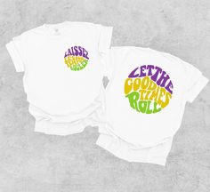 This shirt has the popular Cajun French Mardi Gras saying on the front and the coordinating English translation on the back! The perfect gift for tourists and non-Louisiana natives to parade around during Mardi Gras festivities. Shirts are unisex fit and are true to size.  Available in adult and youth sizes! Mardi Gras Tshirts Ideas, Mardi Gras Tshirts, Mardi Gras Sayings, Mardi Gras Shirts, Cajun French, Mardi Gras Shirt, Let The Good Times Roll, Good Times Roll, English Translation