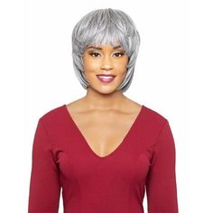 Alicia Beauty Foxy Silver Collections Layered Straight Cheek Short Bob Wig w/ bang, Premium Advanced Fusion High Heat Synthetic, Lightweight Secure Natural Look and Feel - EVETTE Short Bob Wigs, Full Wigs, Short Bob, Bob Wigs, Heat Resistant, Wig Hairstyles, Heat, Bangs, Hair Care