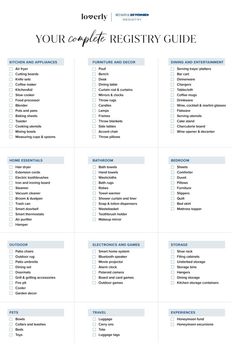 a printable checklist with the words your complete registry guide