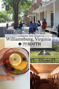 a group of people walking down a street next to some wine barrels and lemons