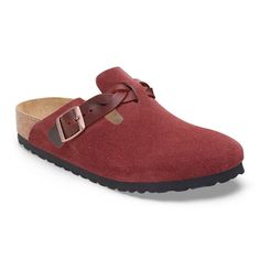 Boston Braided Suede Leather Zinfandel | BIRKENSTOCK Red Birkenstock Clogs, Red Birkenstock, Birkenstock Clog, Birkenstock Clogs, Zinfandel, Birkenstock Boston, Braided Strap, Red Suede, Womens Clogs