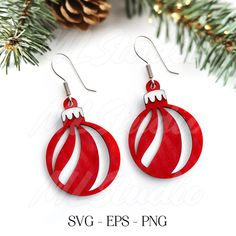 red and white christmas ornament earrings with silver accents