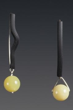 Rubber and Stone Earrings - Vibrant lemon jasper beads and sterling silveraccents add a splash of color to asymmetricalpieces created from black rubber tubing. Artful Home, Jasper Beads, Silver Accents, Black Rubber, Stone Earrings, Color Splash, Gemstone Beads, Original Art, Lemon