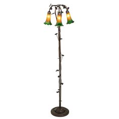 a floor lamp with three lights on it