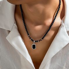 Metals Type: Zinc alloy Necklace Type: Pendant Necklaces Material: Stone Item Type: Necklaces Square Pendant Necklace, Geometric Pendant Necklace, Casual Jewelry, Black Bead Necklace, Mens Jewelry Necklace, Stone Beaded Necklace, Neck Jewellery, Beaded Pendant Necklace, Style Punk