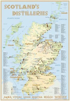 scotland's distillerries map with all the locations and their names on it